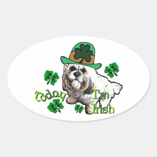 Adesivo Oval Lhasa Apso St Patricks (Frente)