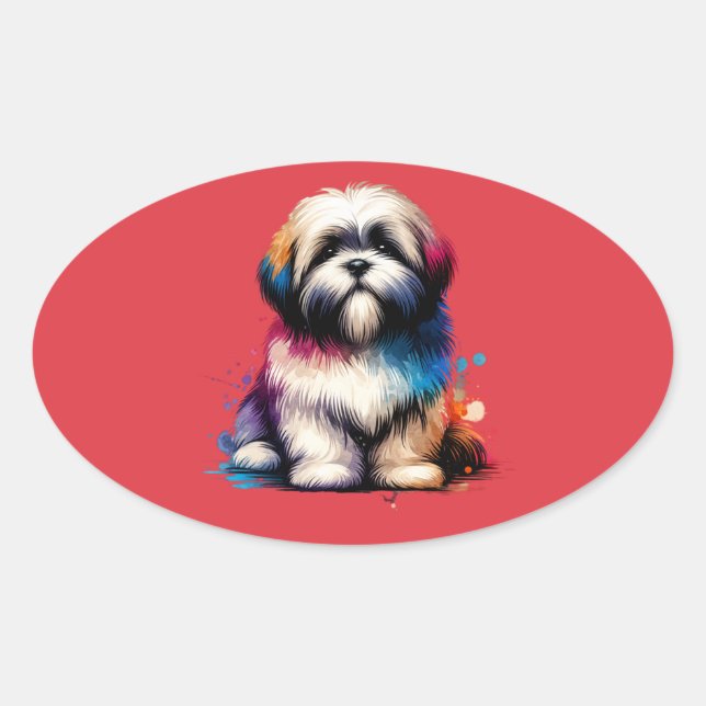 Adesivo Oval Lhaso Apso Dog (Frente)
