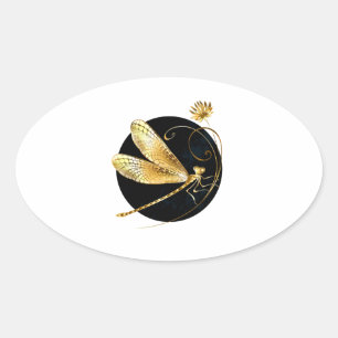 Adesivo Oval libélula ouro em círculo preto