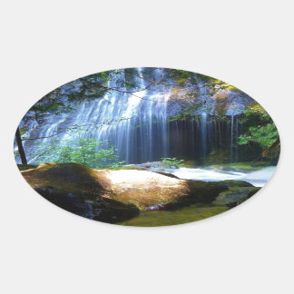 Adesivo Oval Linda paisagem da floresta em cascata