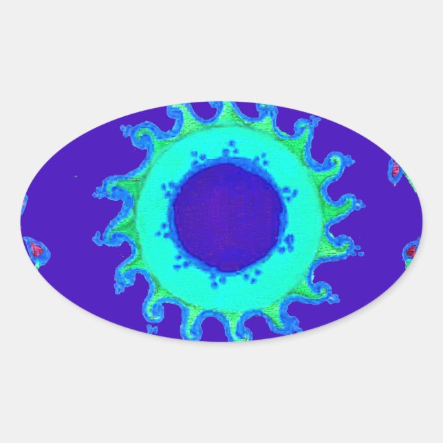Adesivo Oval Linda pintura de óleo de arte azul iridescente (Frente)