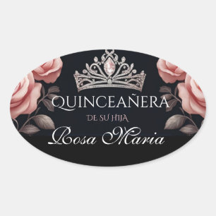 Adesivo Oval Linda Rosa Quinceañera Mexicana