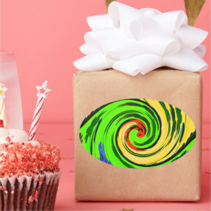 Adesivo Oval Lindas e maravilhosas cores flóricas de onda de ve