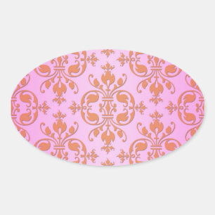 Adesivo Oval Lindo Damasco Rosa e Amarelo Feminino