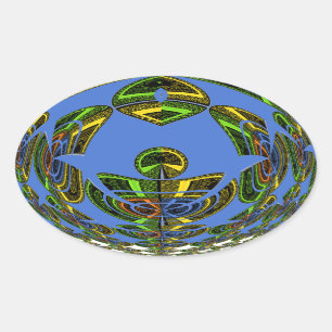 Adesivo Oval Lindo Vetor Étnico Tradicional Africano Azul