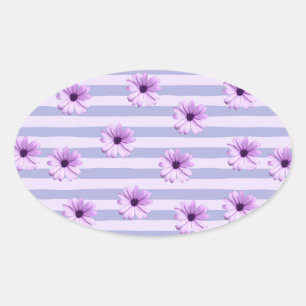 Adesivo Oval Listras pastel com padrão de Margaridas