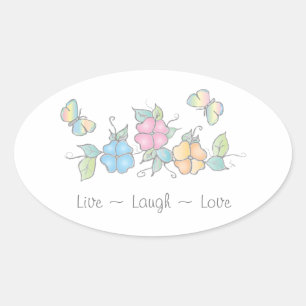 Adesivo Oval Live Laugh Borboleta Floral