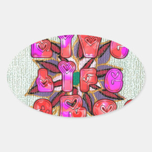 Adesivo Oval "Live Life Large", Impressão de Arte