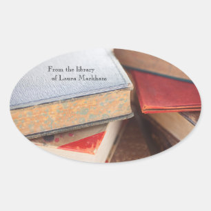 Adesivo Oval Livros antigos empilhados