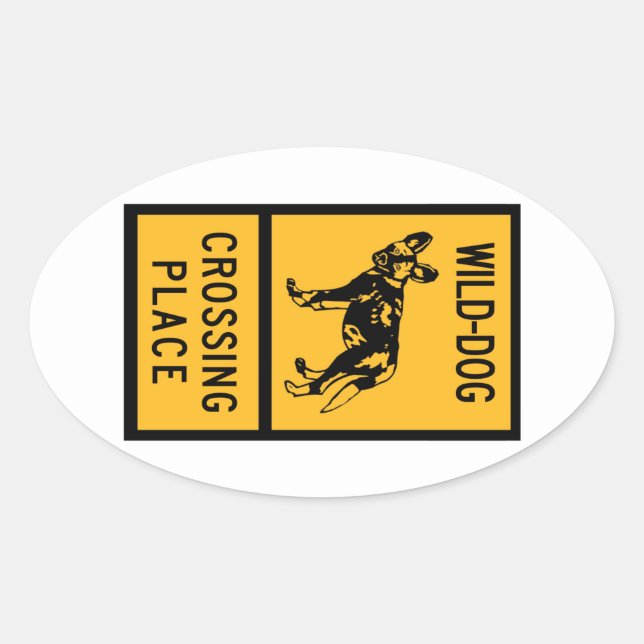 Adesivo Oval Local de Passagem do Cão Selvagem, Sinal, Zimbabué (Frente)