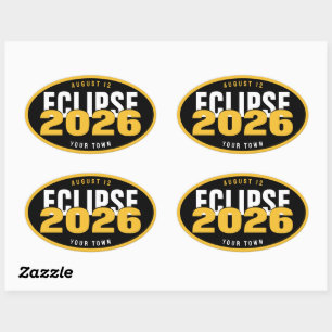 Adesivo Oval Localização de Observação do Eclipse de 2026 Perso