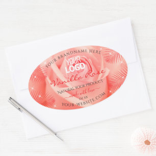 Adesivo Oval Logotipo de Folhas de Palm Folm Rosa Rosa Rosa Ros