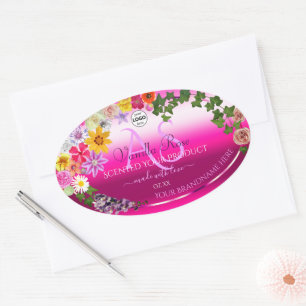 Adesivo Oval Logotipo do Monograma com Gradiente Rosa Floral