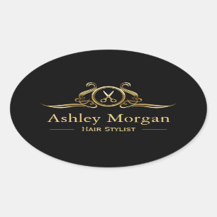 Adesivo Oval Logotipo Dourado de Bela Luxúria Salon Hair Cut Sc