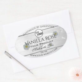 Adesivo Oval Logotipo Floral do Produto Grain de Madeira Branca