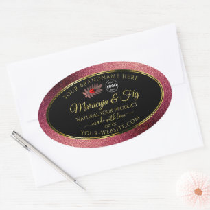 Adesivo Oval Logotipo Ladybug da Burgundy Glitter Black Product