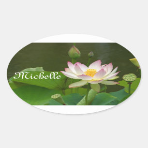 Adesivo Oval Lotus - Foto digitalizada branca/rosa
