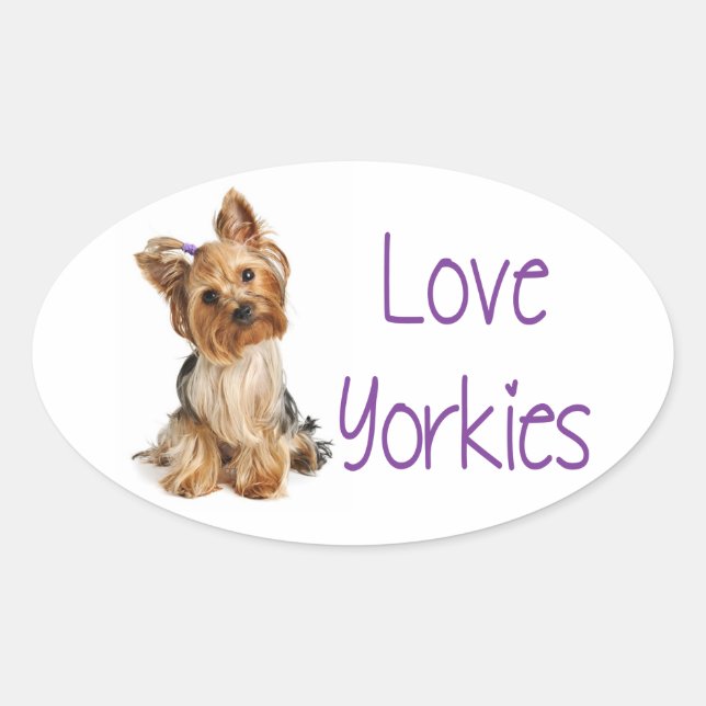 Adesivo Oval Love Yorkshire Terrier Puppy Dog Sticker (Frente)