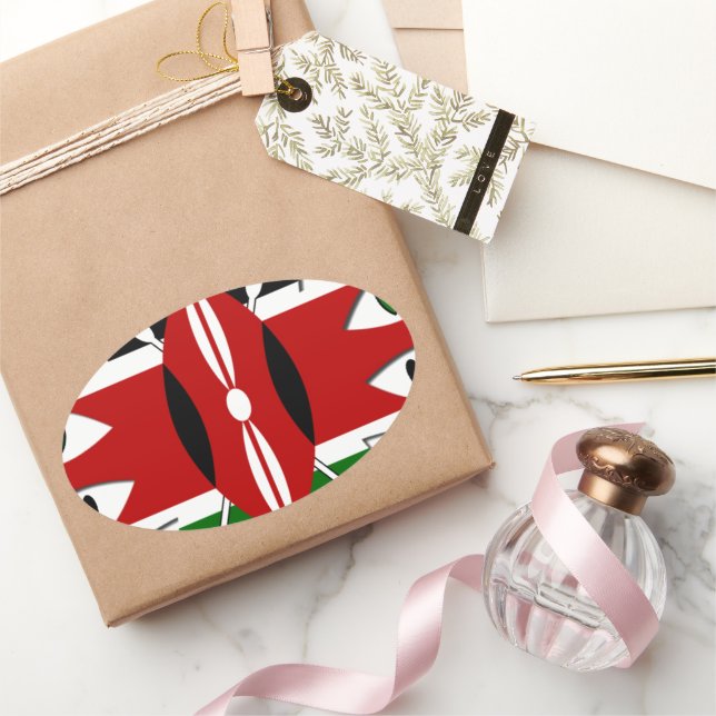 Adesivo Oval Lovely Hearts Kenya: Flag Art Motif (Presentear)