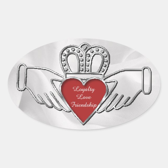 Adesivo Oval Loyalty Love Friendship Claddagh Oval Stickers (Frente)