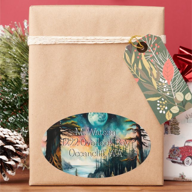 Adesivo Oval Lua sobre um endereço de baía de Oceano (Feriado)