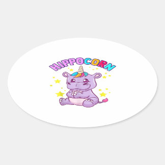 Adesivo Oval Lucky Hippo Sticker - Ideia Bonita do Presente