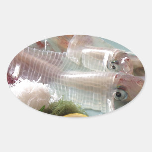 Adesivo Oval Lula Sashimi - Farinha Japonesa servindo Janto de