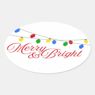 Adesivo Oval Luzes de Natal Felizes e brilhantes