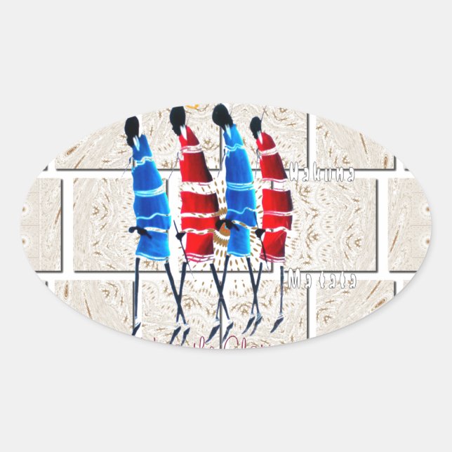 Adesivo Oval Maasai Morans Christian Art Impressão (Frente)