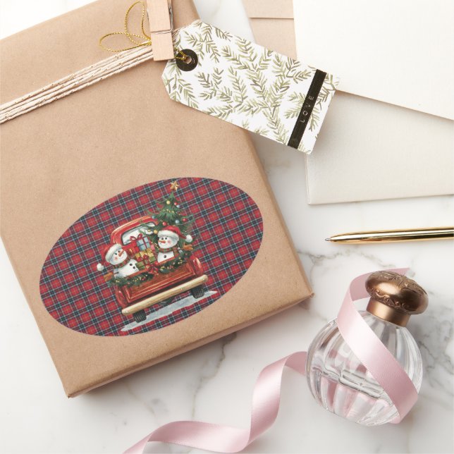 Adesivo Oval MacTavish Modern Scottish Tartan Christmas (Presentear)