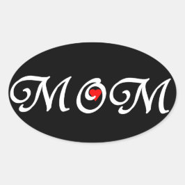 Adesivo Oval Mãe com coração vermelho