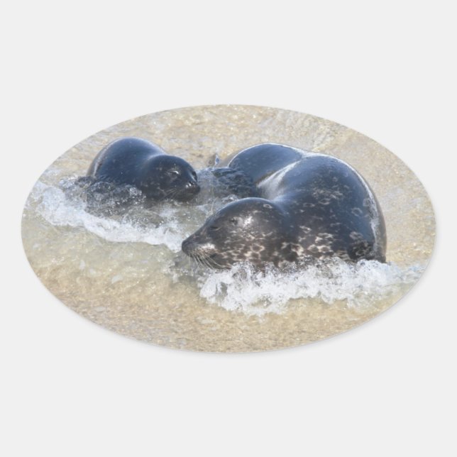 Adesivo Oval Mãe e foca bebê (Frente)