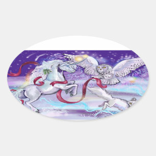 Adesivo Oval Magical Winter Unicorn