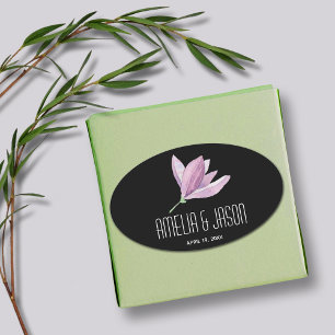 Adesivo Oval Magnésia Roxa Floral no Casamento Negro