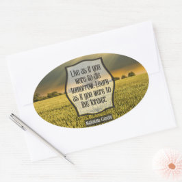 Adesivo Oval Mahatma Gandhi, citação inspiracional "Ao Vivo"