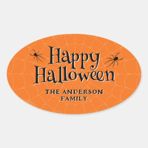 Adesivo Oval Maldita aranha de Halloween Cobweb Orange