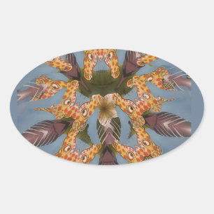 Adesivo Oval Mandala de Girafa Kaleidoscópio: Arte Abstrata de