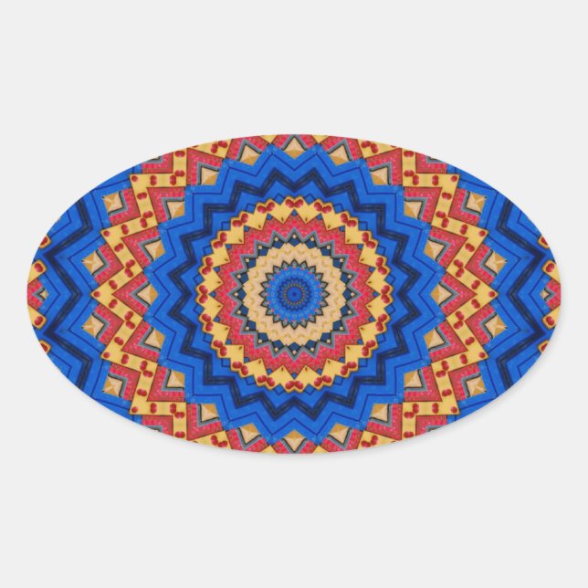 Adesivo Oval Mandala laranja azul (Frente)