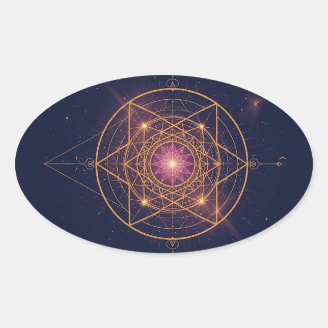 Adesivo Oval Mandala Luminoso de Harmonia Dourada (Frente)