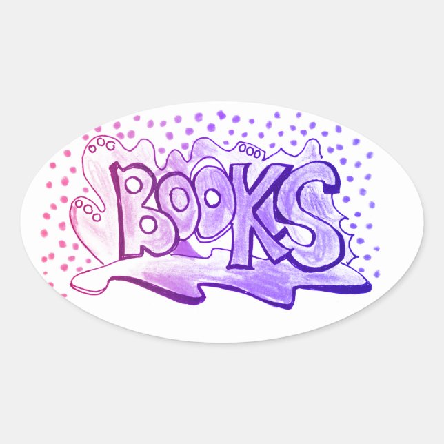 Adesivo Oval Manuscrito de livros (Frente)