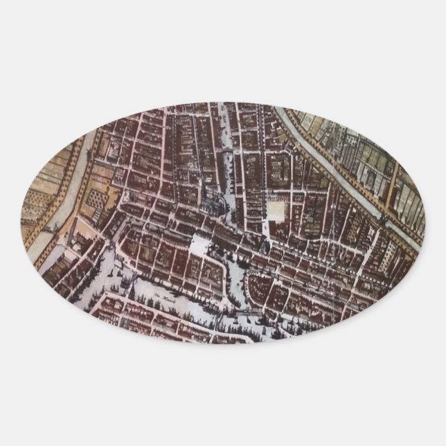 Adesivo Oval Mapa da cidade de réplica de Roterdão 1652 (Frente)