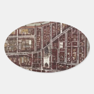 Adesivo Oval Mapa da cidade de réplica do Delft 1649