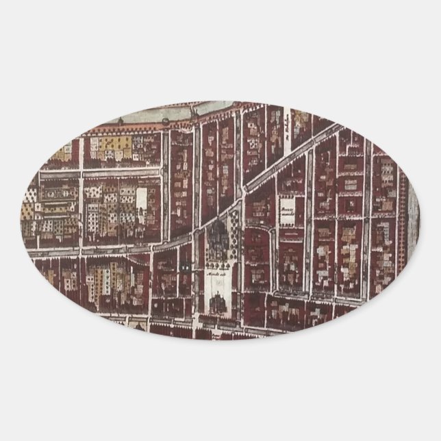 Adesivo Oval Mapa da cidade de réplica do Delft 1649 (Frente)