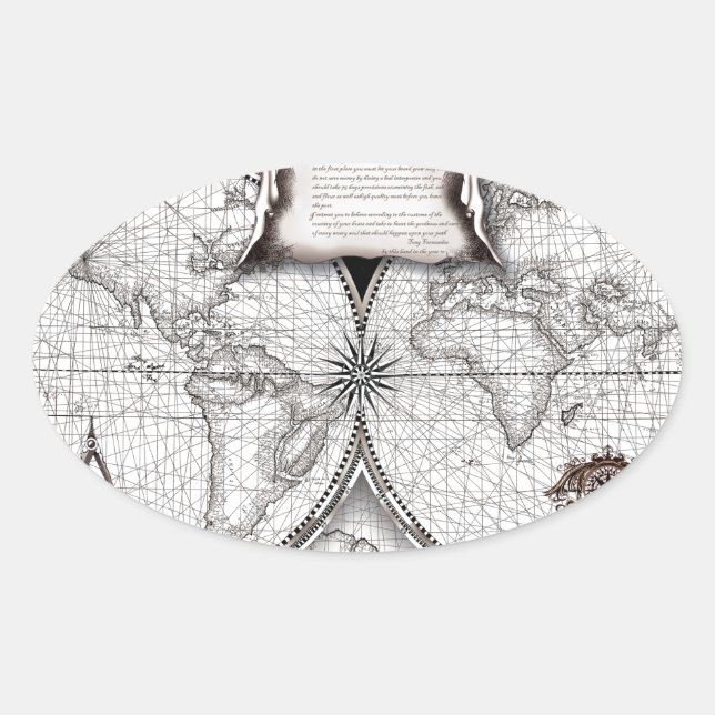 Adesivo Oval Mapa de Magellan (Frente)