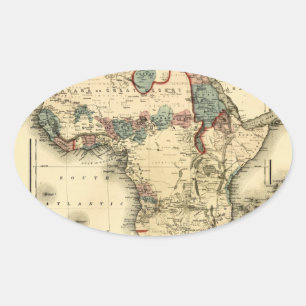 Adesivo Oval Mapa de Viintage 1874 do impressão africano antig