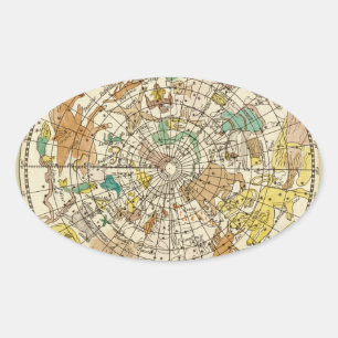 Adesivo Oval Mapa do norte Sky Star e de Constelações