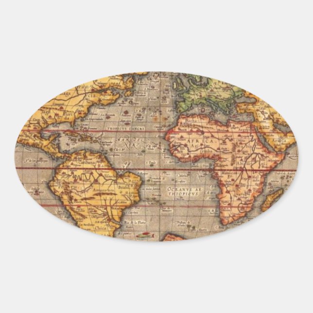 Adesivo Oval Mapa Mundial Antiquado (Frente)