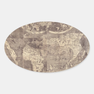 Adesivo Oval Mapa Mundial de Martin Waldseemuller 1507
