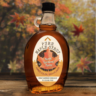 Adesivo Oval Maple Syrup Autumn Leaf Custom Business Jar Labs