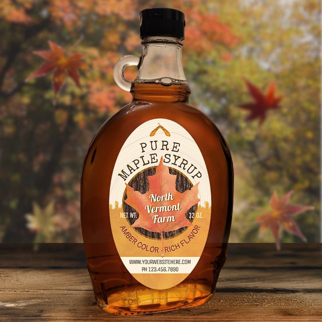 Adesivo Oval Maple Syrup Autumn Leaf Custom Business Jar Labs (Criador carregado)